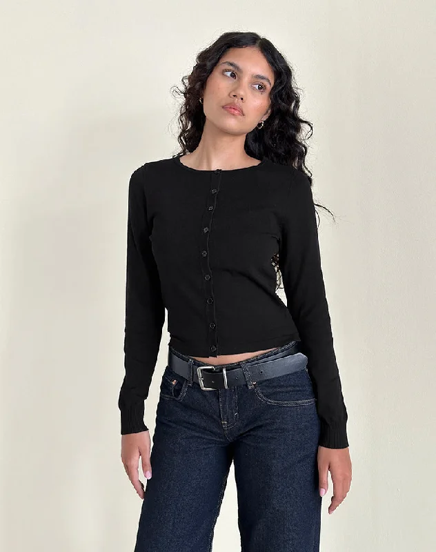 Classic Style Giovanna Cardigan in Flat Knit Black