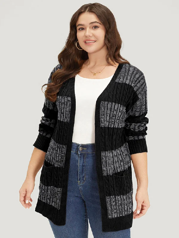 Romantic And Sweet Halloween Colorblock Cable Knit Patched Pocket Cardigan