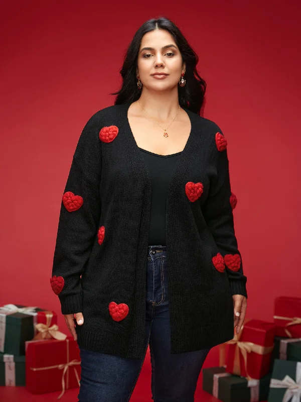Versatile Wear Hand Crocheted Hearts V-neck Cardigan