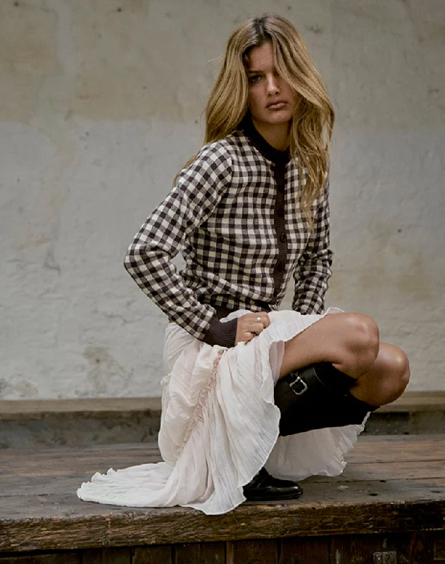 Cool Breeze At Night Hanudia Cardi in Gingham Brown