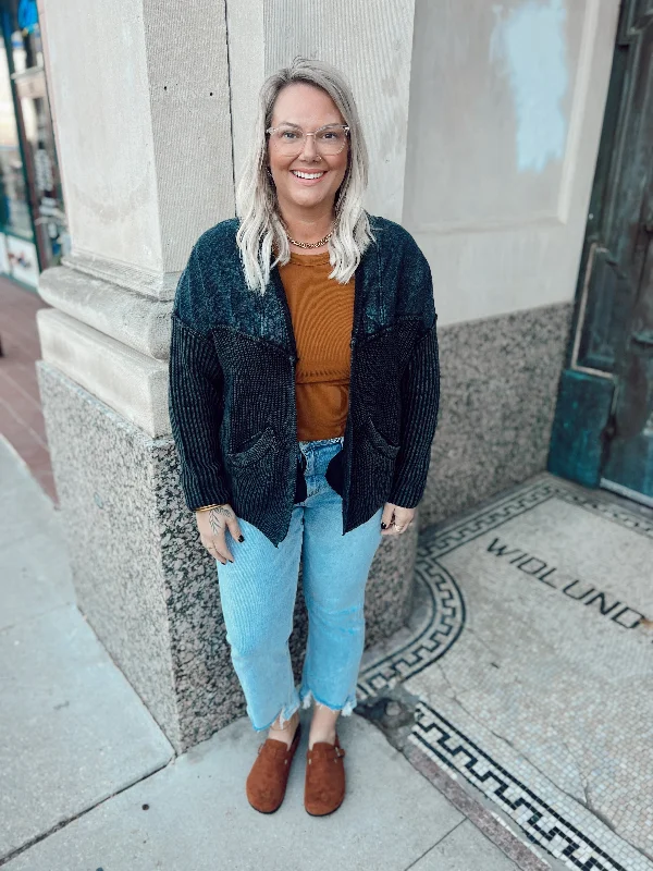Designer Style Hey Charcoal Mineral Washed Cardigan