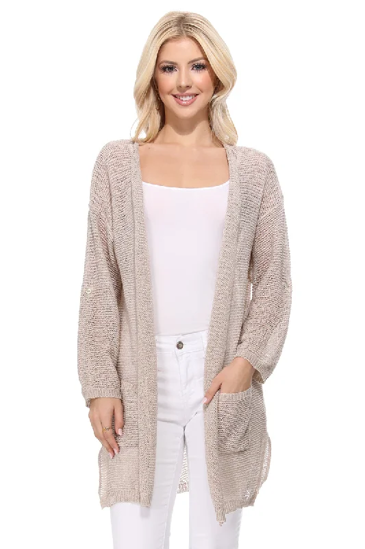 Personalized print Yemak Women's Long Sleeve Knitted Open-Front Summer Sweater Cardigan with Pockets HK8072 (S/M - M/L) Personalized print Yemak Women's Long Sleeve Knitted Open-Front Summer Sweater Cardigan with Pockets HK8072 (S/M - M/L)