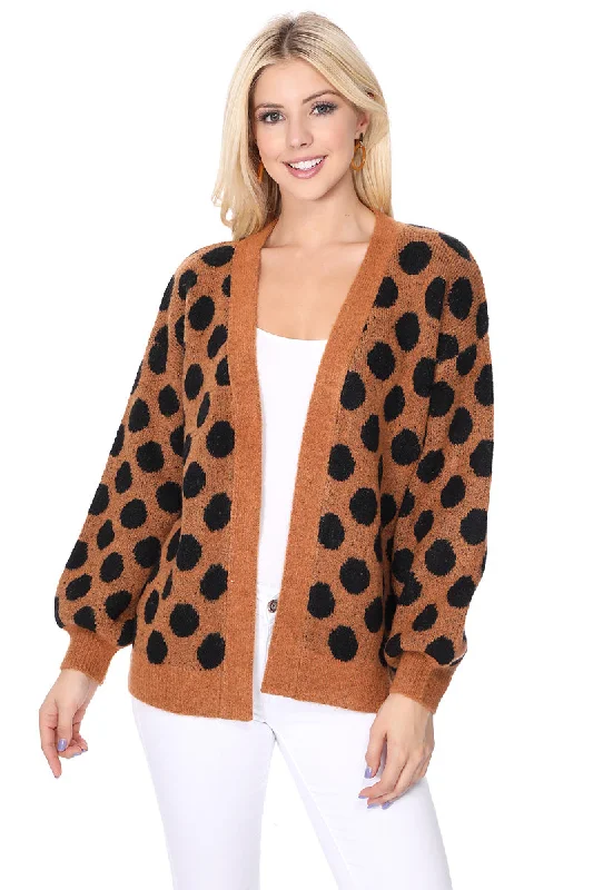 Independent design YEMAK Women's Chunky Polka Dot Open Front Long Sleeve Jacket Sweater Cardigan HK8254 Independent design YEMAK Women's Chunky Polka Dot Open Front Long Sleeve Jacket Sweater Cardigan HK8254