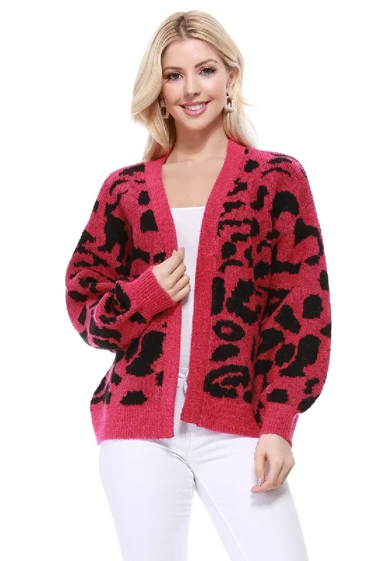 Sports High Waist Style Yemak Women's Chunky Leopard Print Open Front Long Sleeve Jacket Sweater Cardigan HK8254LEO Sports High Waist Style Yemak Women's Chunky Leopard Print Open Front Long Sleeve Jacket Sweater Cardigan HK8254LEO