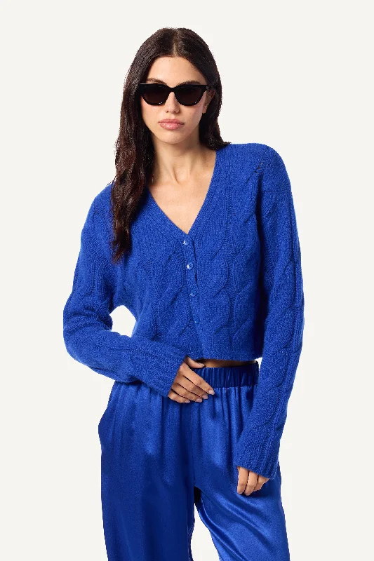 Single item design JOLIE V-NECK CROPPED CABLE CASHMERE CARDIGAN | LAPIS