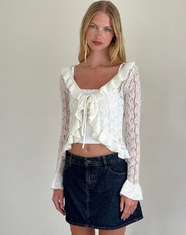 Stunning Fashion Kenira Cardigan in Pointelle Knit Birch Cream