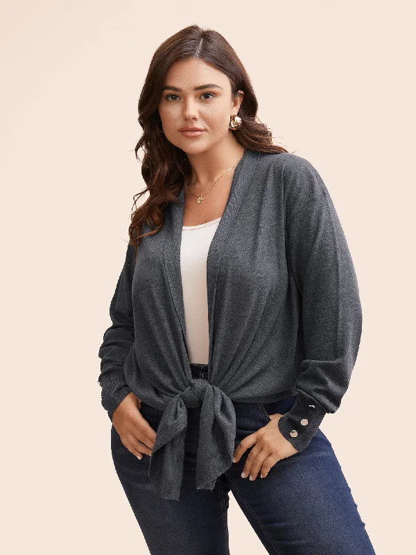 Sports Zipper Style Kimono Collar Button Detail Asymmetrical Hem Cardigan