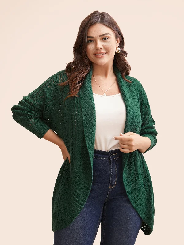 Sports fitness shoes Kimono Collar Cable Knit Arc Hem Cardigan