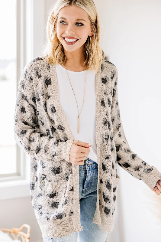 Customized Version Let's Get Crazy Taupe Gray Leopard Cardigan