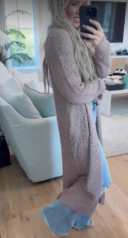 Elegant Classic Long Robe Style Popcorn Cardigan