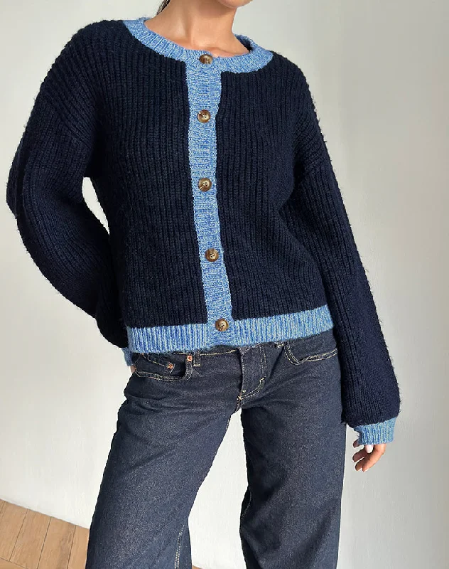 Elegant And Elegant Luciana Cardigan in Contrast Navy