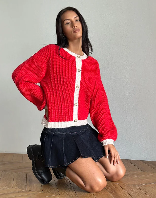 Windbreaker fashion Luciana Contrast Cardigan in Red and Pink