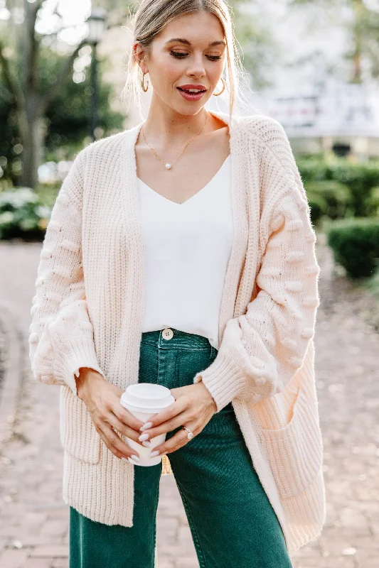 Trendy Traveler Make Your Day Cream White Pompom Cardigan