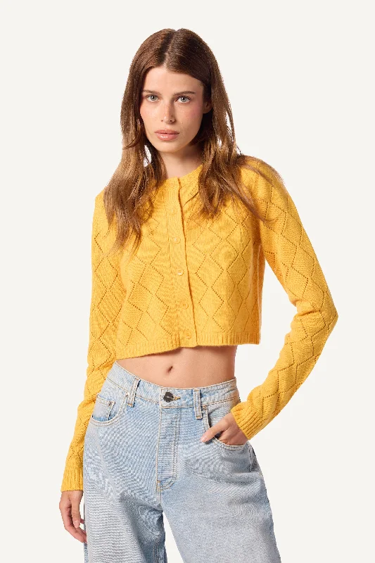 Classic style MARILYN DIAMIOND PATTERN CASHMERE CARDIGAN | MARZIPAN