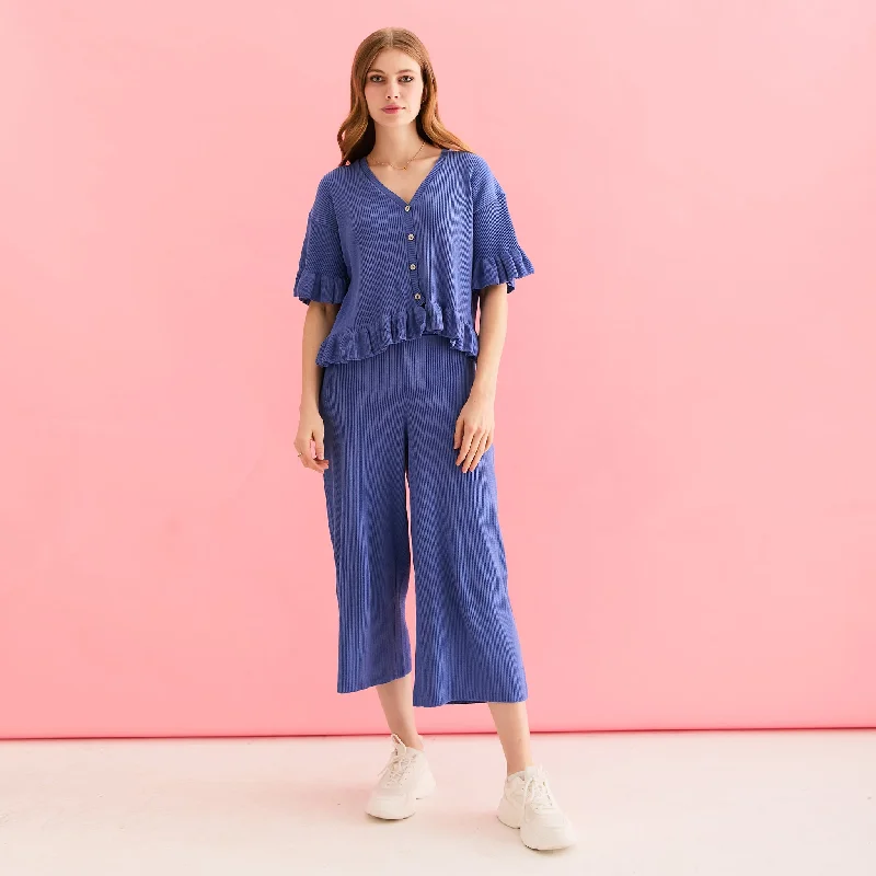 Elegant and noble Marlow Ruffle Co-Ord Cardigan - Blue