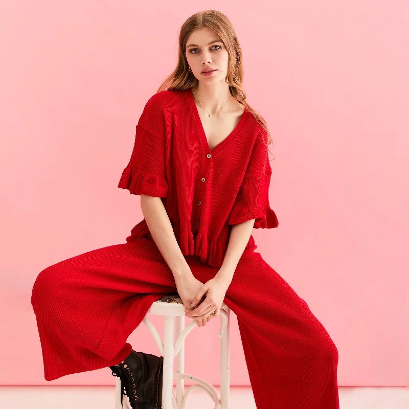 Warm and substantial Marlow Ruffle Co-Ord Cardigan - Red