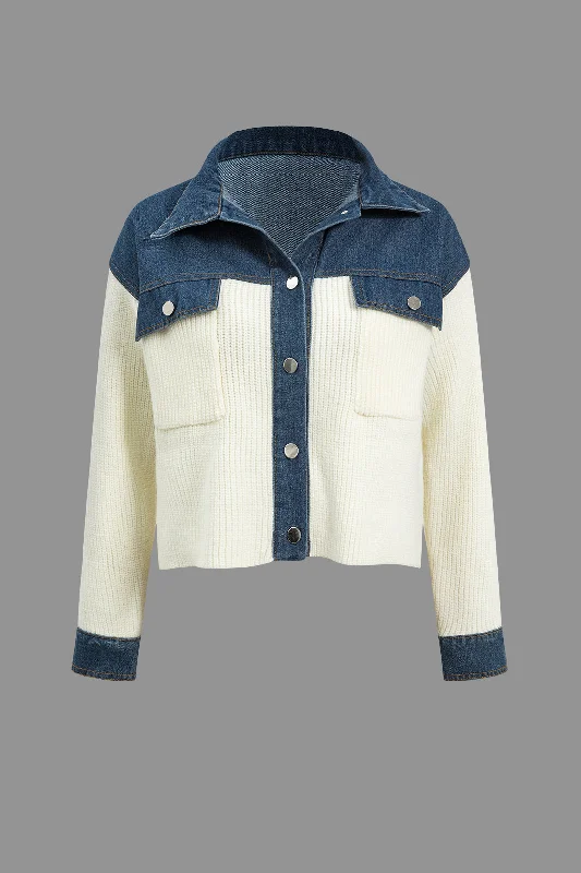 Comfortable Outfits Knit Denim Patchwork Cardigan