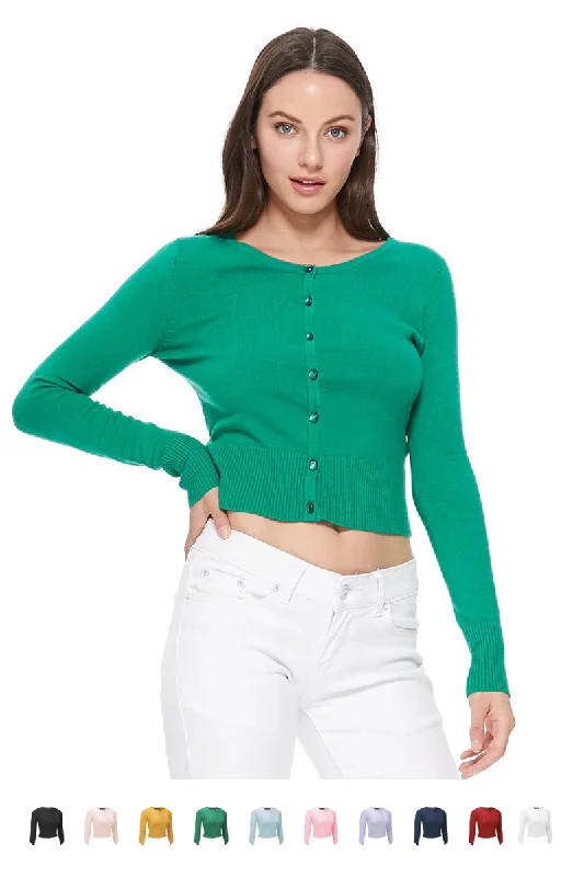 Trendy Traveler YEMAK Women's Long Sleeve Crewneck Cropped Button Down Cardigan Sweater MK5502 (S-XL)