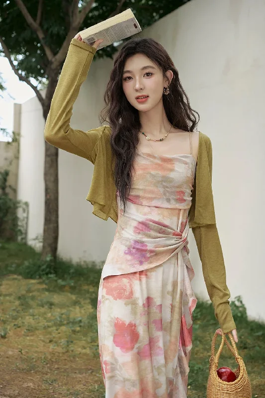 Retro Woolen Jacket Women Knit Cardigan and Strap Dress Set Separately Sold