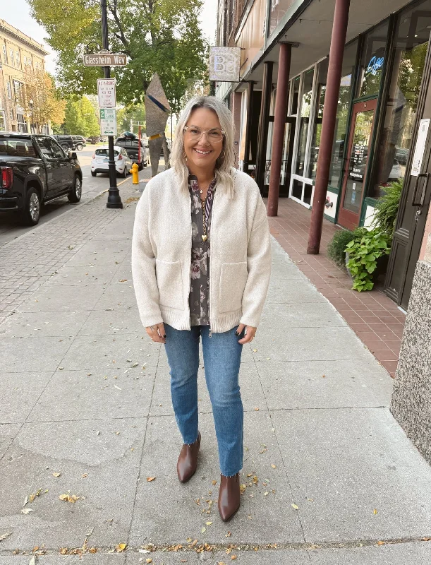 Slim Fit Oatmeal Zip Up Sweater Cardigan