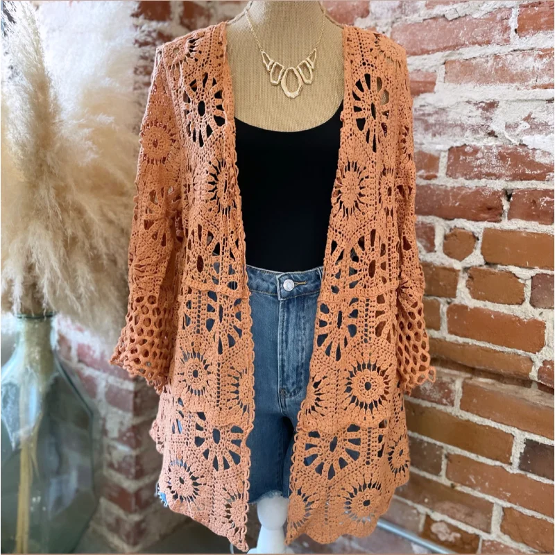 Bottom And Versatile Only Yours Crochet Lace Kimono
