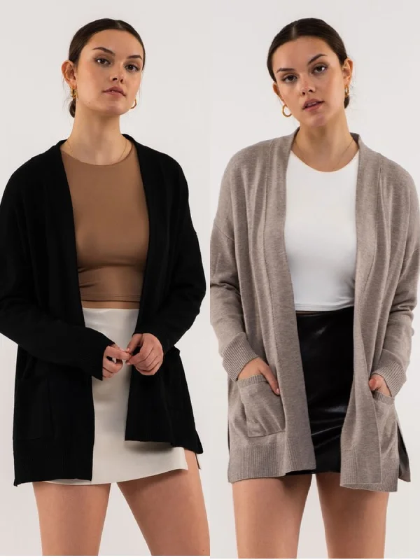 Windbreaker fashion OPEN FRONT CARDIGAN - BLACK OR COCOA