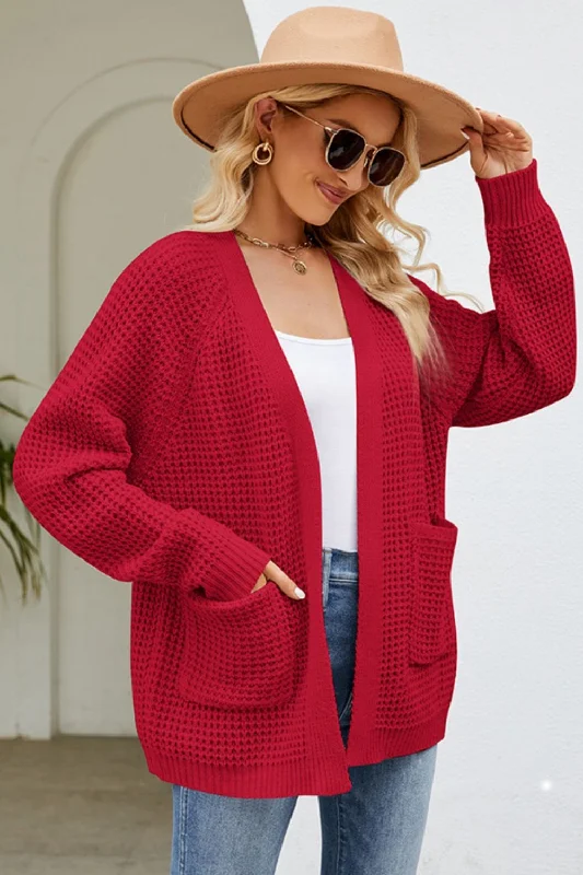 Timeless Comfort Open Front Raglan Sleeve Pocketed Cardigan