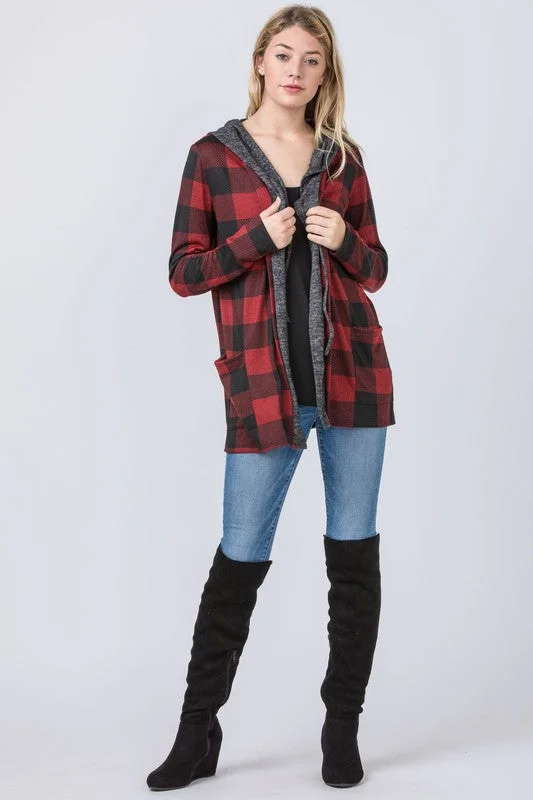 Luxury and fashionable Checker Print Cardigan with Hood *Online Only*