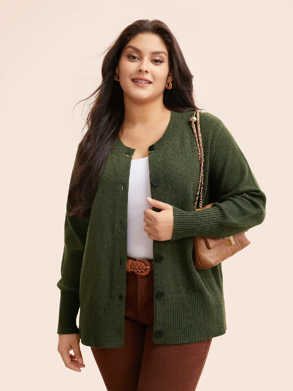 Street Sports Shoes Plain Round Neck Button Through Cardigan