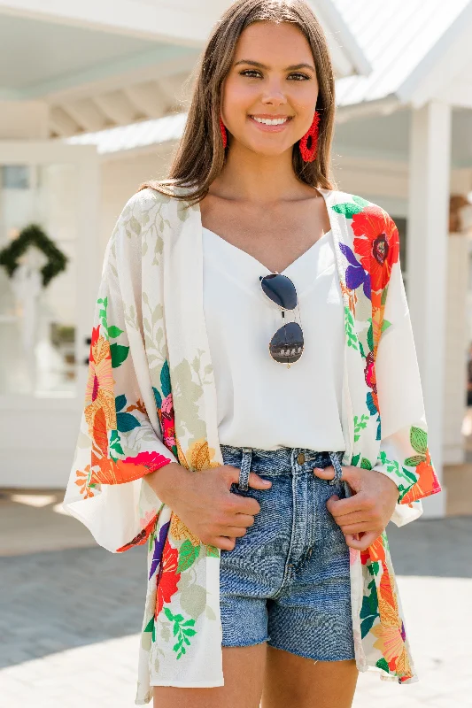 Minimal Style Prove It Cream White Floral Kimono
