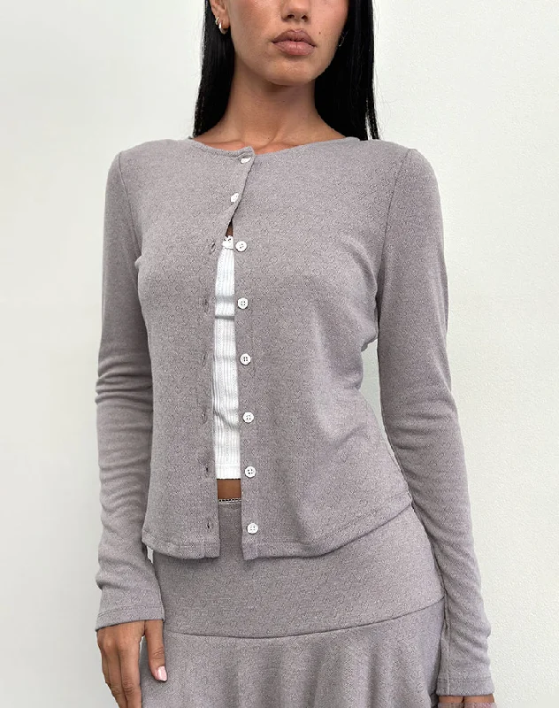 Sweet Girl Rhea Cardigan in Pointelle Brown
