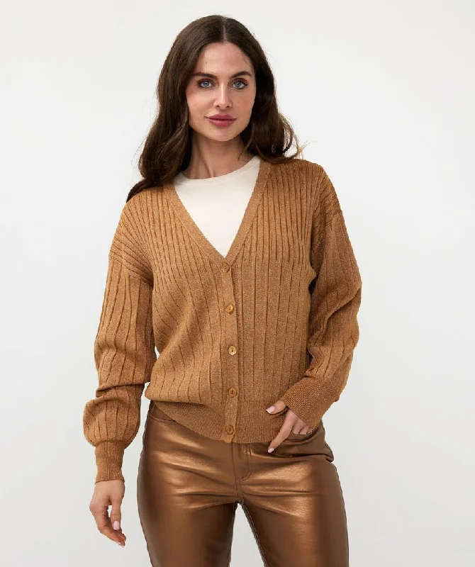 Simple Comfort Cardigan Rib Lurex - Caramel