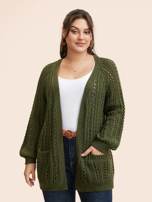 Retro Woolen Jacket Solid Cable Knit Raglan Sleeve Cardigan