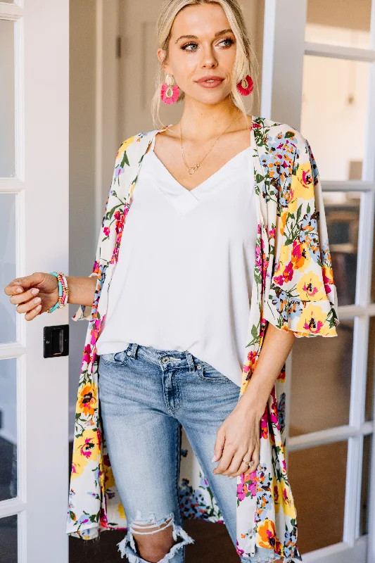 Sports Cool Someone To Love Cream White Floral Kimono
