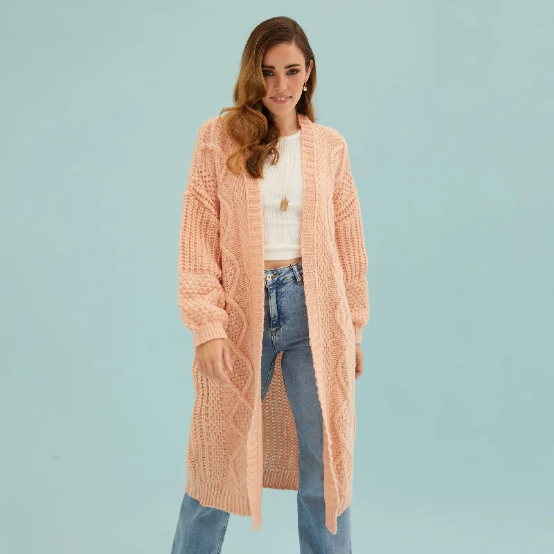 Exquisite workmanship Stevie Cable Balloon Sleeve Long Cardigan - Peach