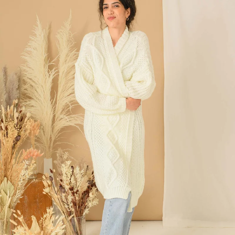 Noble Temperament Stevie Cable Maxi Cardigan - Winter White