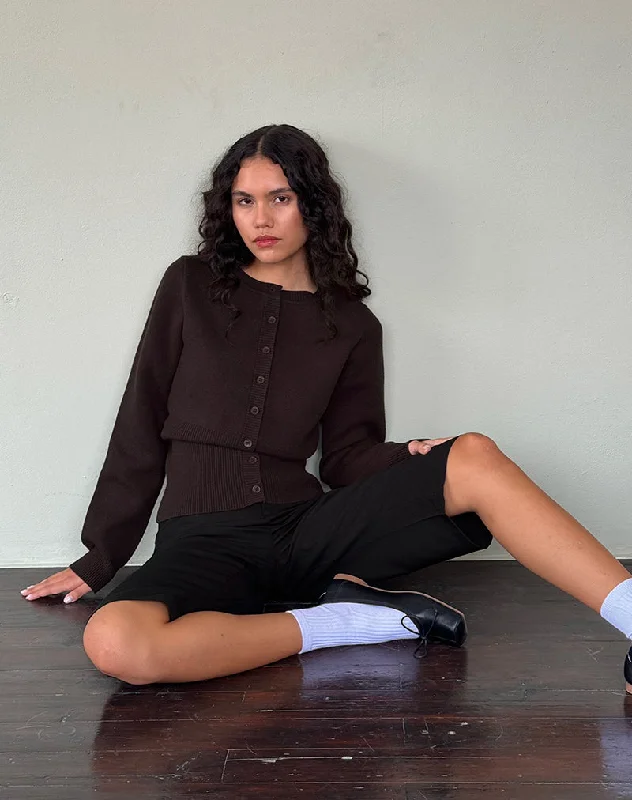 Extra long version Subra Long Sleeve Ribbed Hem Cardigan in Bitter Chocolate