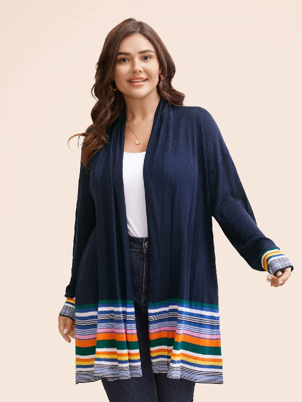 Casual Chic Supersoft Essentials Contrast Striped Patchwork Cardigan
