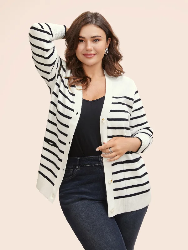 Cozy Sweaters Supersoft Essentials Striped Button Up Cardigan