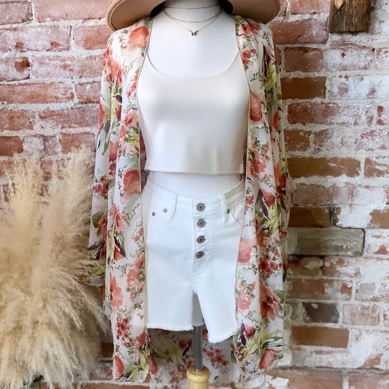 Lazy Style Sweet Gesture Floral Chiffon Kimono