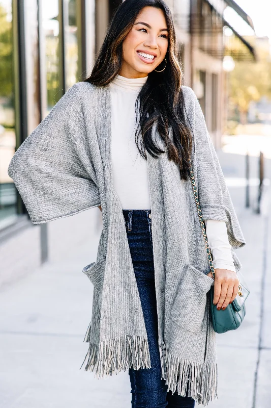 Warm Winter Series Take Your Word Gray Tassel Open Front Poncho