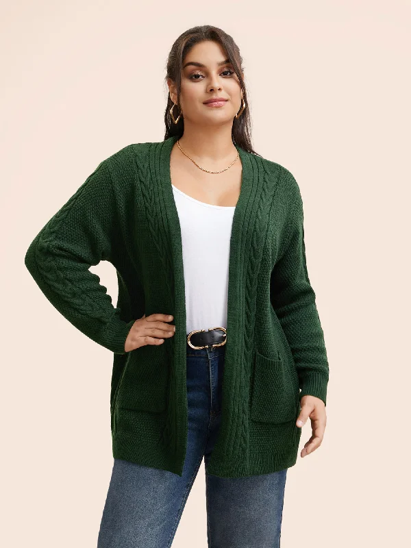 Sports High Waist Style Texture Cable Knit Patch Pocket Cardigan