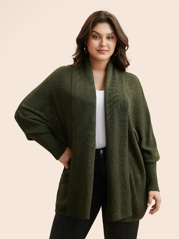 Comfortable Tops Texture Lapel Collar Dolman Sleeve Cardigan