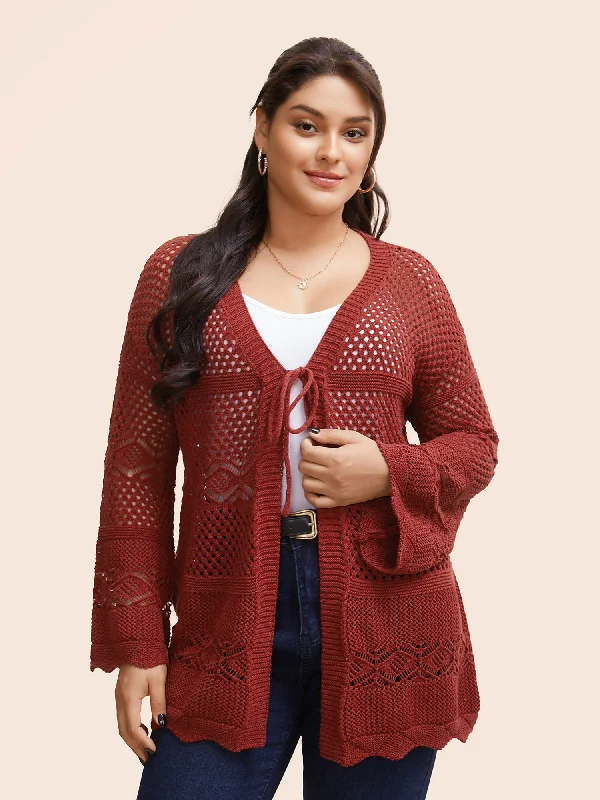 Street Personality Style Texture Tie Knot Bell Sleeve Cardigan