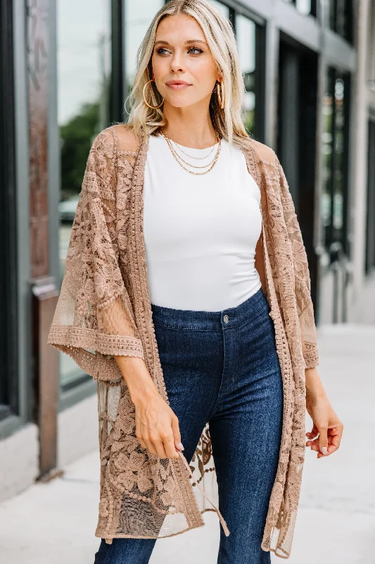 Classic Retro This Is It Mocha Brown Lace Kimono