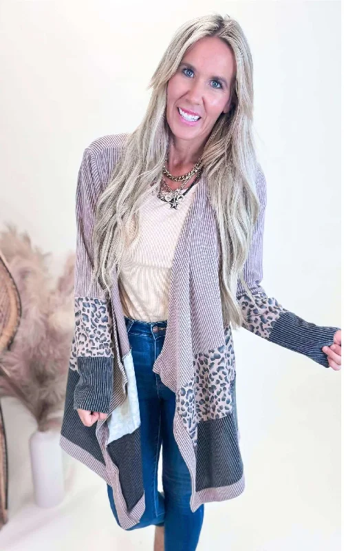 Comfortable down Urban Ribbed Animal Colorblock Cardigan