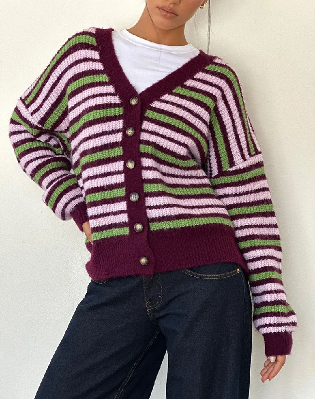 Advanced Customization Uriela Cardigan in Green Pink and Burgundy Stripes