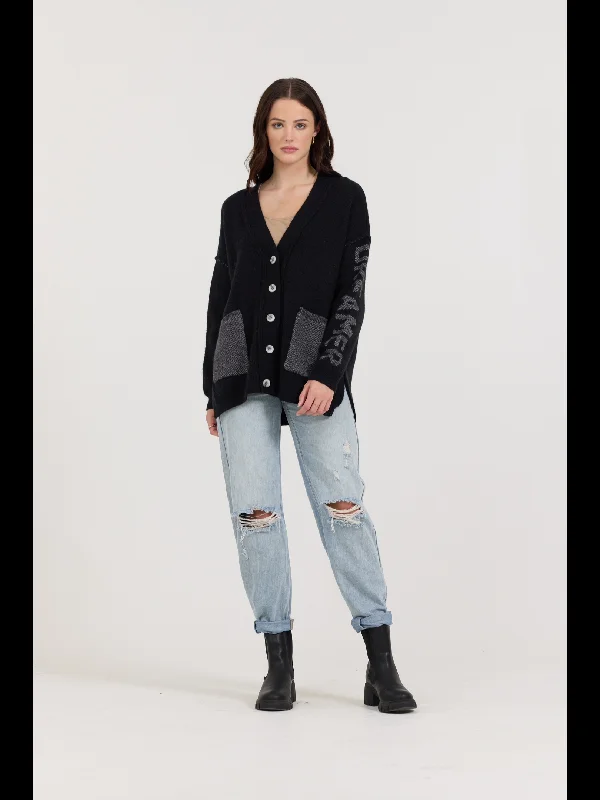 Comfortable And Simple Vintage Havana Dreamer Button Cardigan With Pockets - Black