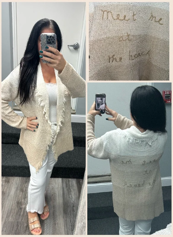 Slim Fit Vintage Havana Meet me at the beach, white to tan ombre knit cardigan