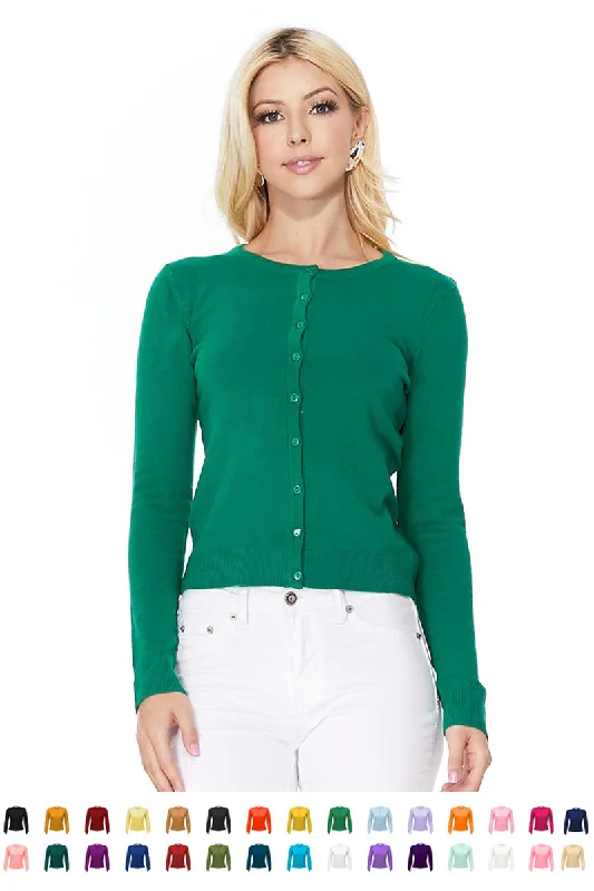 Elegant And Elegant YEMAK Women's Crewneck Long Sleeve Button Down Casual Cardigan Sweater MK0179